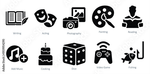  set of hobby icons as painting reading writing