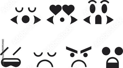 Emojis Expressions: A collection of simple black and white emojis display a range of emotions, ideal for communication and expressing various sentiments. 