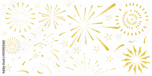 Golden firework display with sparkling stars against a white background