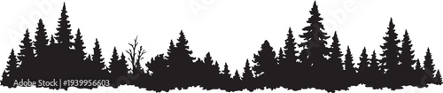 Black Silhouette of Pine Tree Forest, Coniferous Wood Horizon Landscape Vector Illustration