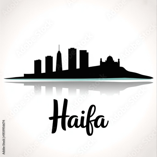 Haifa Skyline Silhouette — Israeli Mount Carmel Coastal Port City Vector Illustration