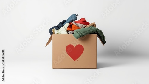 Charity bin for secondhand clothing on a white backdrop to aid the less fortunate globally