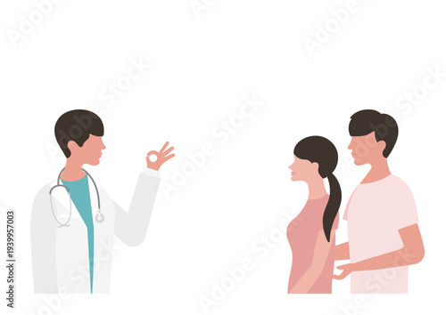 OKサインをする医師と若い夫婦のベクターイラスト素材