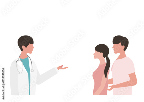 説明をする医師と若い夫婦のベクターイラスト素材
