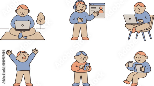 Online Business Support and Digital Lifestyle Illustration Set
