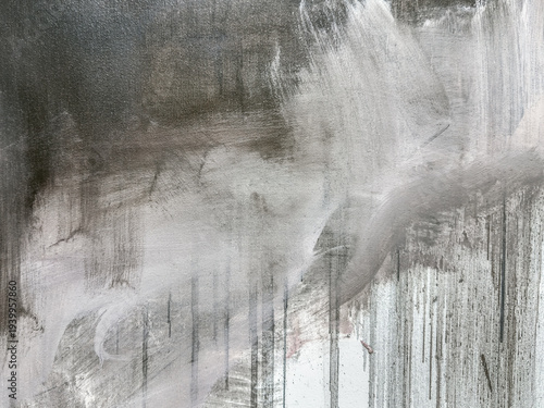 gray paint leaking down on white art canvas background.