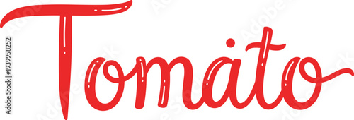 Tomato red handwritten lettering typography brush script text fresh food calligraphy word art modern vector illustration design