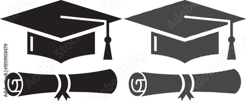 Graduation caps and diplomas symbolizing academic achievement and completion of studies