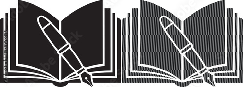 Illustration of quill pens writing on open books depicting ancient or historical writing