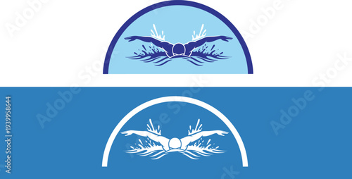 Stylized swimmer performing butterfly stroke, aquatic sports illustration with water splashes, dynamic motion, fitness, swimming competition, vector design concept