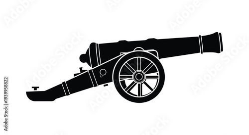 A striking black silhouette of an antique cannon showcasing historical weaponry and design silhouette high quality