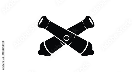 Two antique cannons are dramatically crossed in a stark black silhouette high quality professional detailed modern