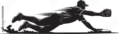 Baseball player diving to catch a ball in motion