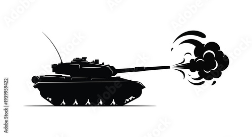 A powerful tank firing its cannon emitting smoke and debris depicted in silhouette high quality professional