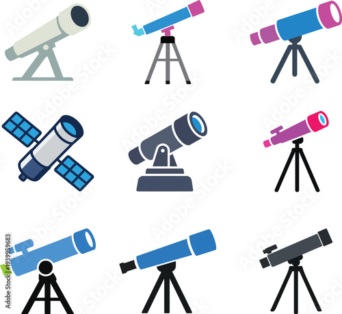 Colorful telescope on white background telescopes astronomy space stargazing observatory