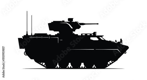 A stark black silhouette of a modern military tank showcasing its powerful design silhouette high quality