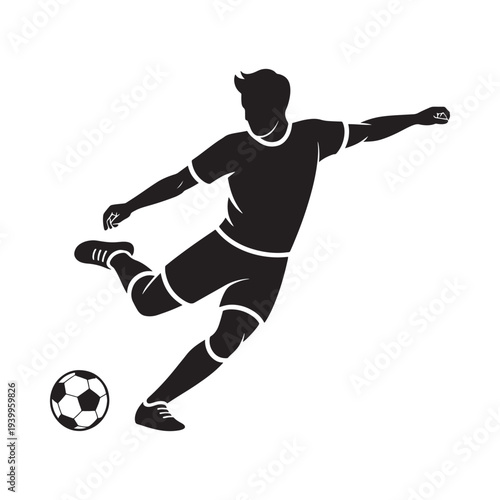 Silhouette of a soccer player in action kicking a ball dynamically