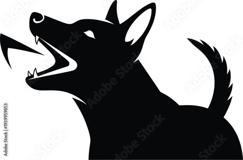 Dynamic silhouette of aggressive barking dog showing teeth profile view