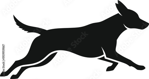 Running dog silhouette, active and agile black canine vector illustration on transparent background