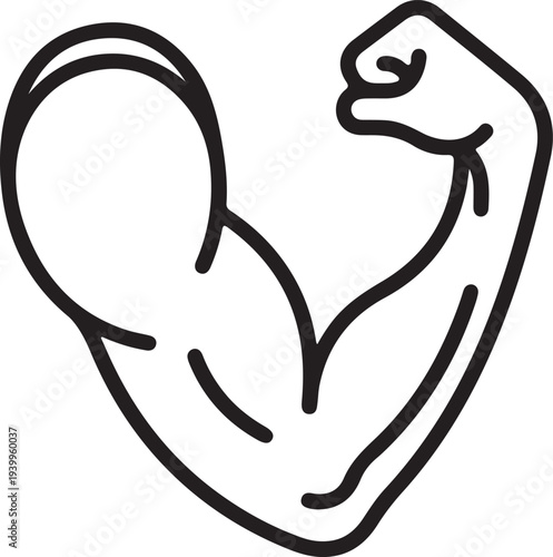 Strong Human Bicep Muscle Line Art Icon - Fitness and Bodybuilding Vector