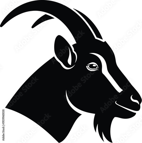 Goat head silhouette with horns and beard on transparent background vector illustration