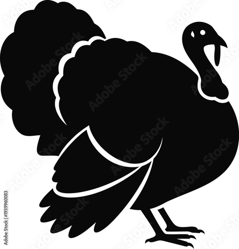 Turkey bird silhouette with large fanned tail on transparent background vector illustration