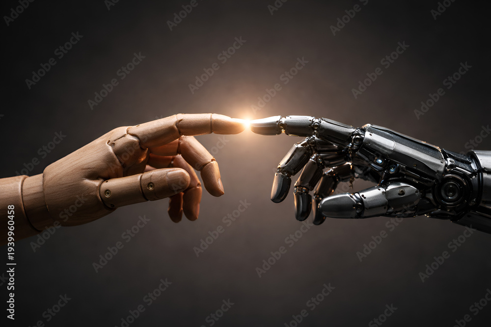 Naklejka premium robot and human hand