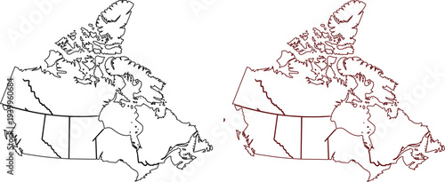 Canada Map Outline with Provinces and Territories Vector Illustration