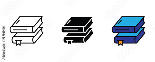 Stack of books icon set. Library, education, and literature symbol. Vector Illustration.