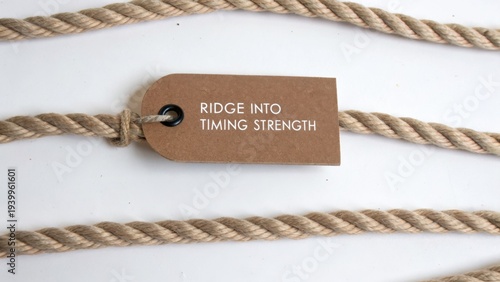 Natural fibers and brown tag on rope showcasing strength and resilience with branding message in modern typography