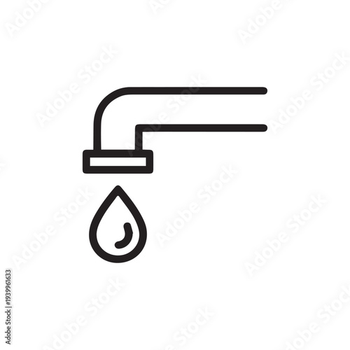 Simple black and white illustration of a water faucet with a single drop
