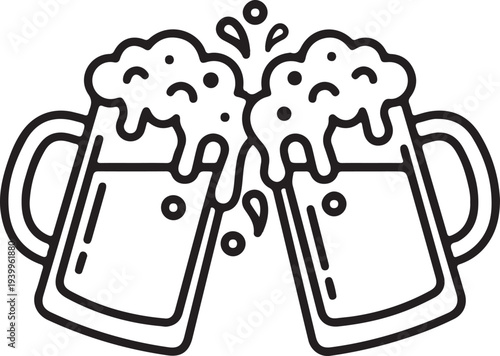 Two Toasting Beer Mugs Icon - Celebration and Party Cheers Vector