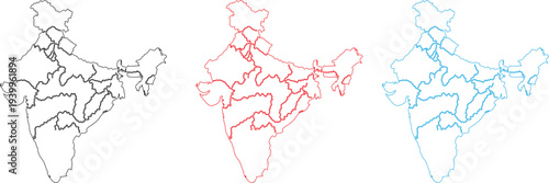 India Map Outline with State Boundaries Vector Illustration