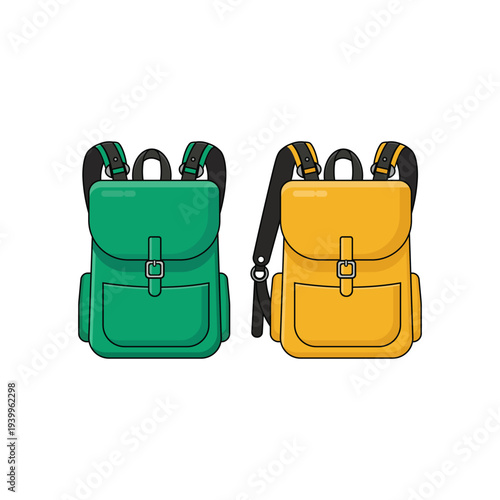 Backpack icon set. School bag sign set. Cartoon style.