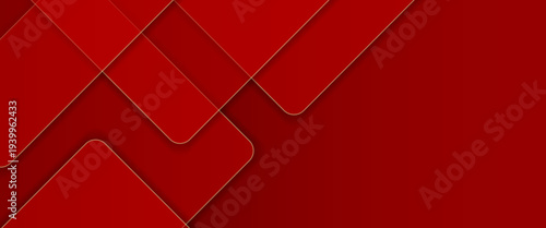 Modern Red Abstract Geometric Square Background. A bold vector illustration featuring overlapping rounded squares with gold outlines on a rich crimson gradient. Ideal for premium corporate branding.