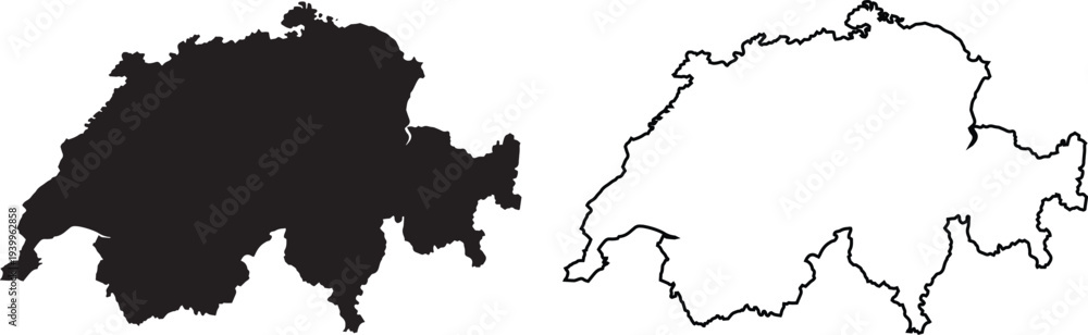Fototapeta premium Switzerland Map Silhouette Black Shape with Outline Vector Illustration