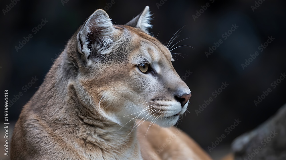 Obraz premium Cougar portrait close up of wild mountain lion with sharp eyes and soft fur