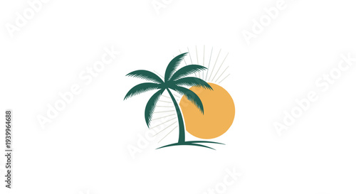 Tropical palm tree silhouette against vibrant orange sunset.