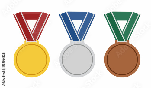 Gold silver and bronze award medals with ribbons vector illustration isolated on white background