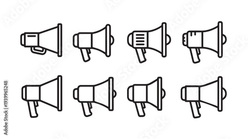Megaphone Icons Set Announcement Communication Promotion Sound Vintage Vector