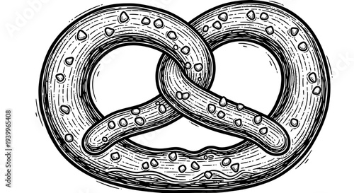 Hand drawn ink illustration of a pretzel