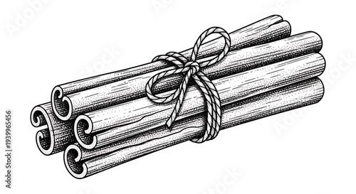 Hand drawn cinnamon sticks tied with string