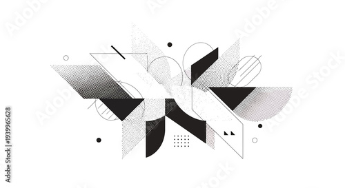 Abstract geometric composition with stippled texture and monochrome shapes