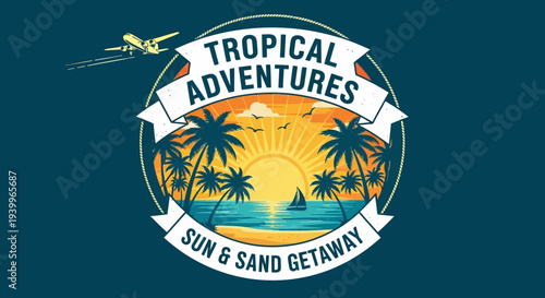 Tropical Adventures Sun and Sand Getaway Logo Design.