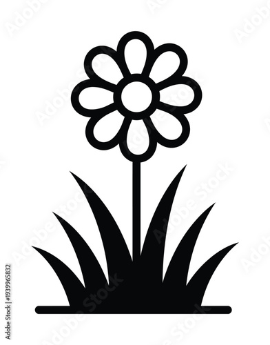 Vector of a single flower with six petals and grass surrounding its base.