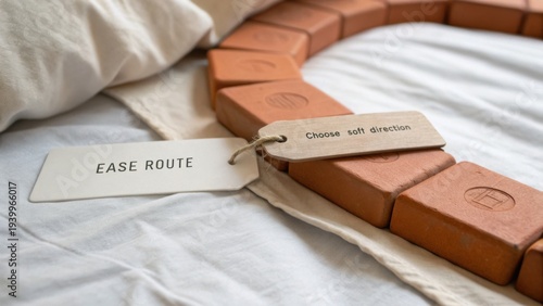 Soft Direction on Bed with Terracotta Blocks for Relaxation and Ease in Home Decor, Interior Design, and Lifestyle