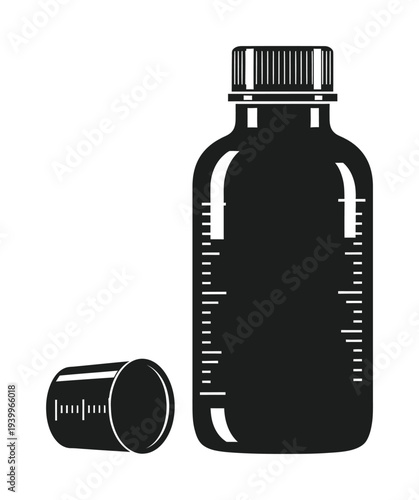 Vector of a bottle with a removable cap showing measurement markings