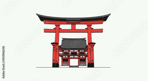 Traditional japanese torii gate and temple entrance illustration