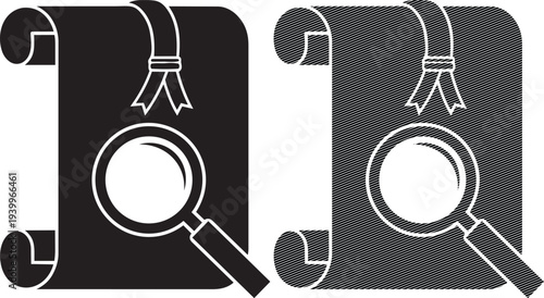 Ancient scrolls being examined with a magnifying glass for historical research.