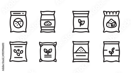 Seed Bags Icons Line Art Collection Fertilizers and Plant Food Packaging Symbols Agricultural Products